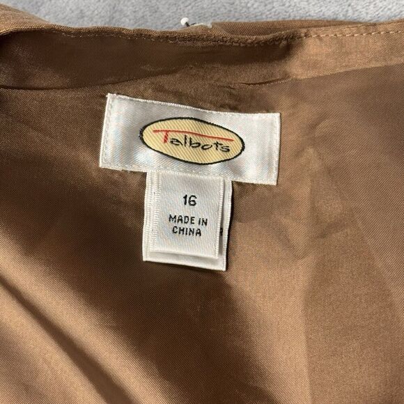 Talbots Sz 16 Linen Silk Blend Light Brown Floral Embroidered Side Slit Skirt - Picture 7 of 13